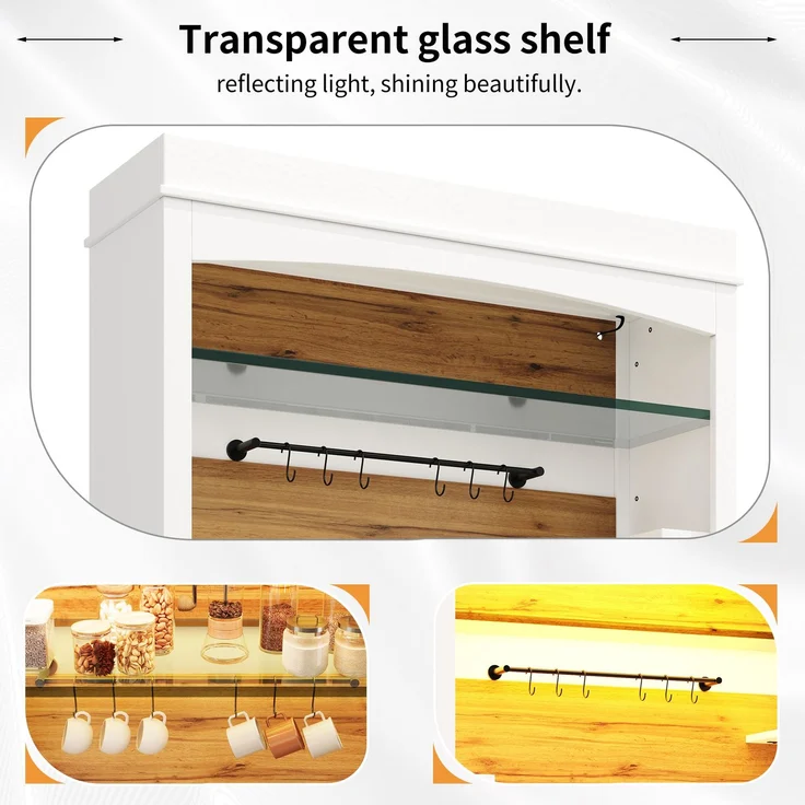 TavilaEcon Küchenbuffet 184cm hoher Buffetschrank, Hochschrank mit LED-Beleuchtung & Glasregal weiß 184 × 43 × 107 cm (H × T × B) – Modell N620GG251105W-2 – Bild 9