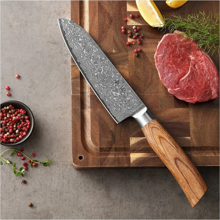 Wakoli Santokumesser EDIB Pro Damast Santoku Messer I 16cm Klinge I Pakkaholzgriff, 67 Lagen Damaststahl, VG-10 Stahlkern – Bild 3
