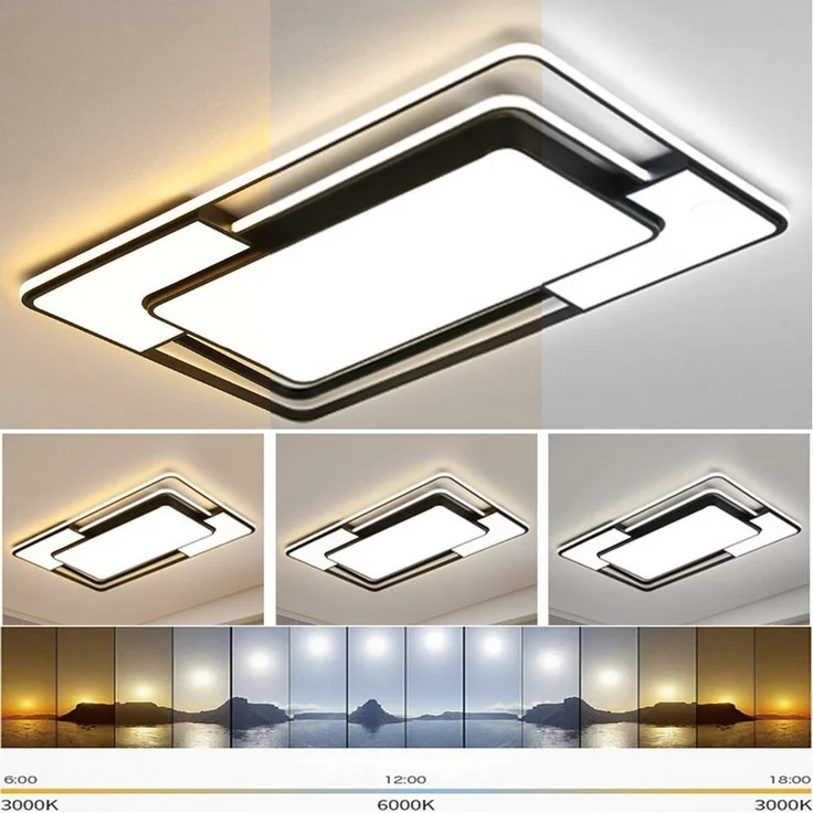 style home Deckenleuchte lampe LED Deckenlampe, 150W Warmweiß bis Kaltweiß 3000K-6000K, LED fest integriert, dimmbar mit Fernbedienung, Rechteck für Schlafzimmer Wohnzimmer Esszimmer Küche 90x60x6 cm – Bild 2