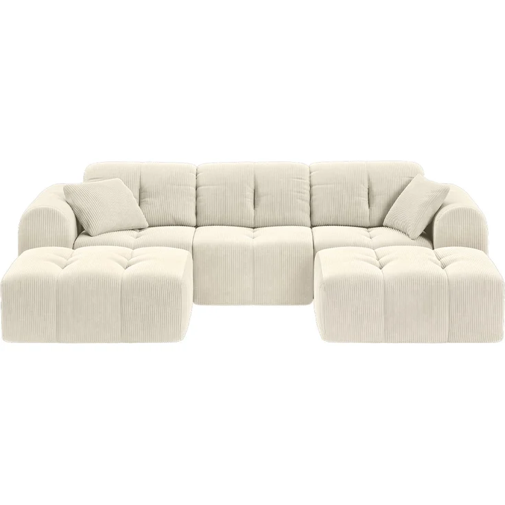 skølm 'Vanaheim' Sofa 3 Sitzer mit 2 Hocker & 2 Kissen, Cloud Sofa beige, Cord, Vollschaumcouch mit Federkern und Vakuum-Kompression, kein Aufbau erforderlich – Bild 12