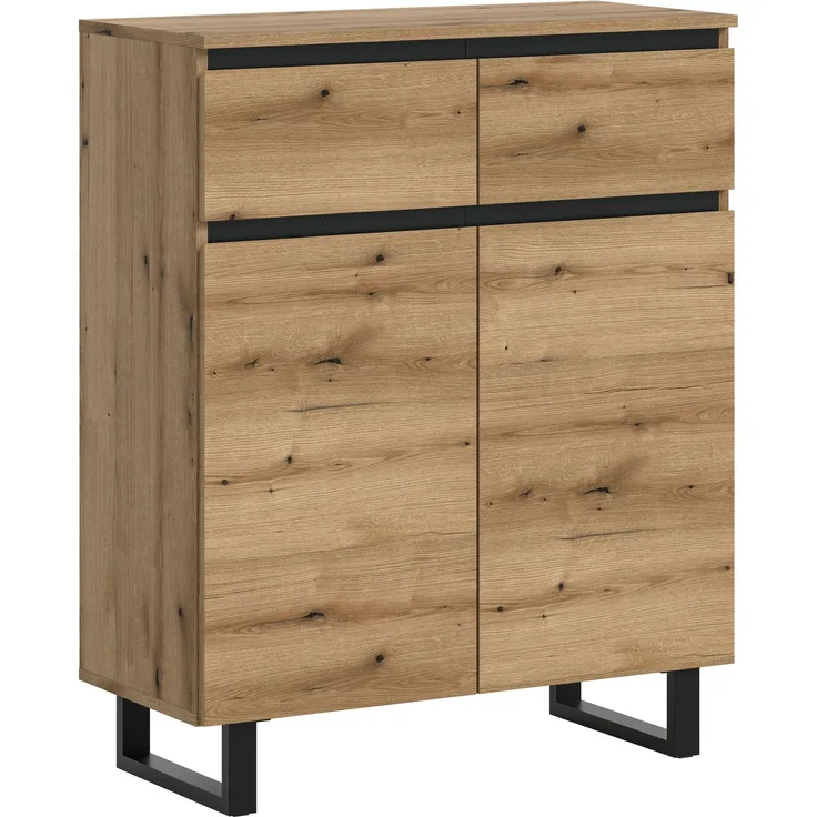 Kommode B/H/T: 80x99x36 cm in Evoke Oak Nachbildung und schwarz
