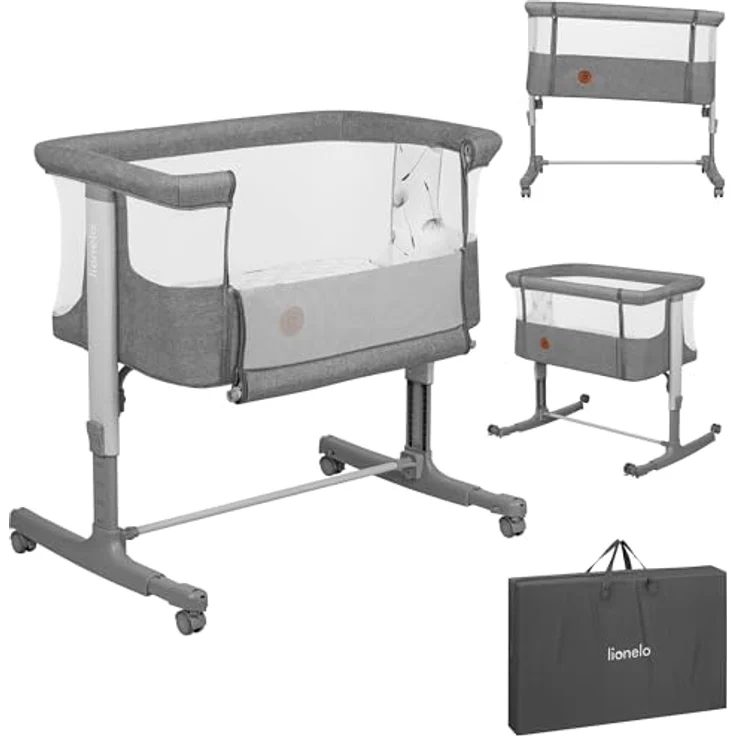 Lionelo Aurora 3 in 1 Babybett bis 9 kg, Beistellbett, Wiege, Höhenverstellug und Einstellung der Neigung der Matratze, 4 Räder mit Bremse Ergonomische Matratze Tasche – Bild 2