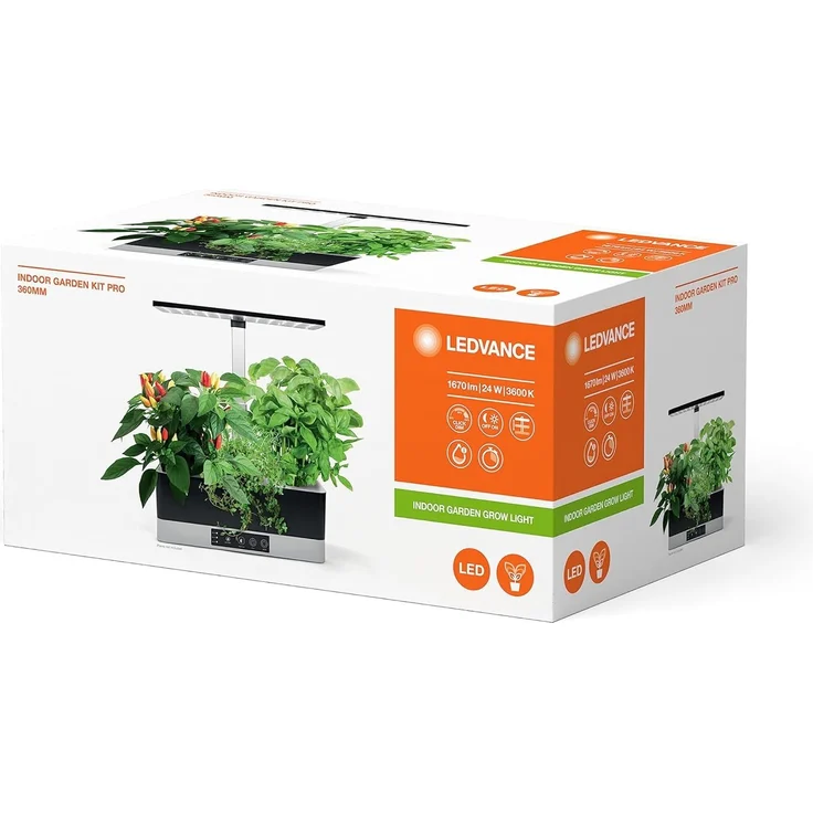 LEDVANCE LED Pflanzenleuchte schwarz dimmbar mit 1670 Lumen, Wachstumlampe mit 6 Fächern für den Indoor Garten, Kräuterlicht mit Timerfunkton und Wasserstandsanzeige. Sensor zeigt den Wassermangel an. – Bild 4