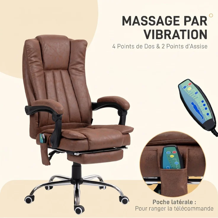 MELAYR, Bürostuhl mit Massage- und Heizfunktion, verstellbarer Höhe, verstellbarer Rückenlehne, 79 x 36 x 65 cm, Braun – Bild 6
