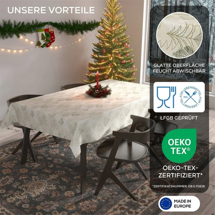 Beautex Tischdecke Wachstuchtischdecke abwischbar Tischdecke RUND ECKIG, Weihnachten (1-tlg) – Bild 1
