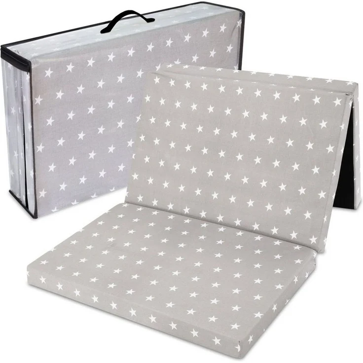 Reisebett Matratze 60x120 cm faltbar - Dicke Faltbare Matratze für Baby Klappmatratze Kinder Matratze Reisebett Sterne und Grau – Bild 1