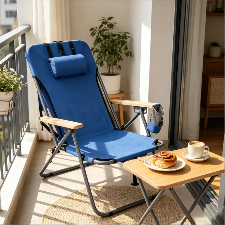 Stuhl 77.5x66x56 cm, klappbar, 4-fach verstellbar, blau, 1 Stück – Bild 3