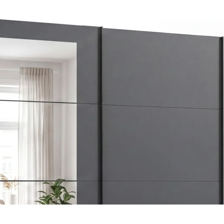 Schwebetürenschrank 3-trg Kleiderschrank 313 cm in Grafit Spiegel Griffe schwarz – Bild 5