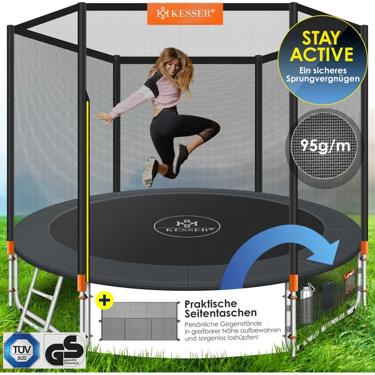 KESSER® Trampolin, Ø 305 cm, mit Sicherheitsnetz, Leiter, Randabdeckung, Seitentasche & Zubehör, Orange – Bild 6