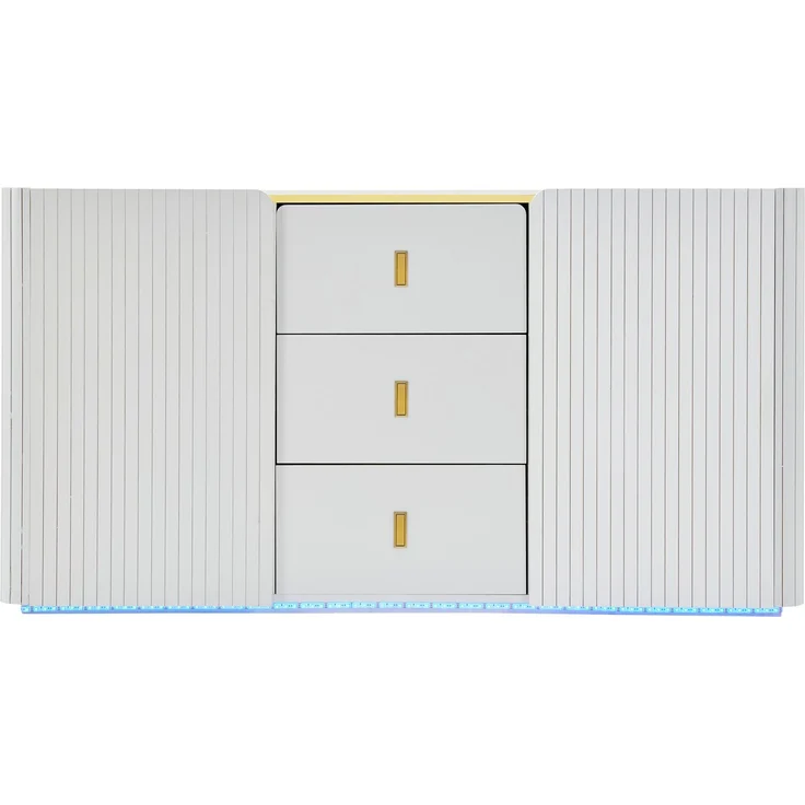 DESVIAE Sideboard Weiß aus Spanplatte – 150x80x35 cm – 3 Schubladen, LED-Beleuchtung – Bild 6
