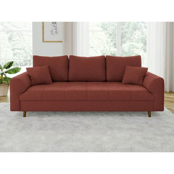 S-Style Möbel Polstergarnitur 3+2 Zara mit Braun Holzfüßen im skandinavischen Stil aus Cord-Stoff, (1x 2-Sitzer-Sofa, 1x 3-Sitzer-Sofa), mit Wellenfederung – Bild 3
