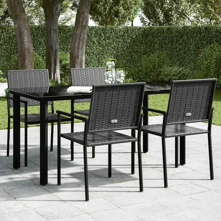 Gartentisch, Esstisch, Küchentisch Schwarz 160x80x74 cm Stahl und Hartglas – Bild 3