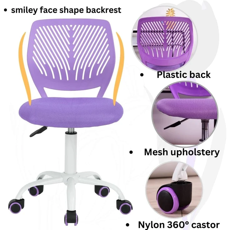 FurnitureR 2 Stück farbenfroher Stuhl, Computersitz, modern und verstellbar, Armlehne und Drehgelenk, Schreibtisch für Kinder, Arbeitszimmer, Arbeitsstuhl, Violett, Metall, Violett, 38,5x40 cm x – Bild 6