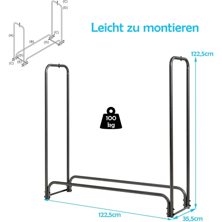 Aussen Metall Kaminholzregal mit Wasserdichter Abdeckung Brennholzregal 122,5 x 35,5 x 122,5 cm – Bild 2