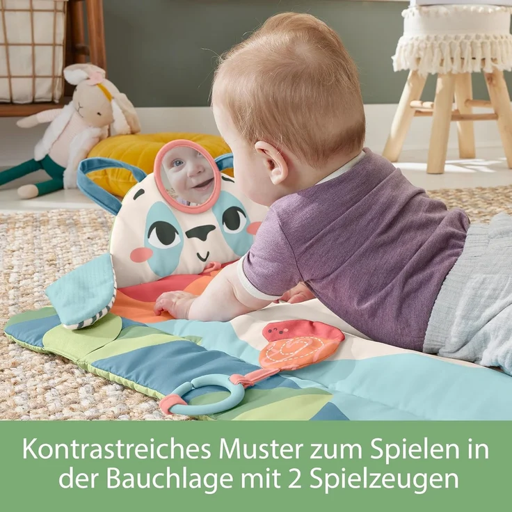 FISHER-PRICE Rolli-Roll Panda Spielmatte - Große 3-in-1 Spielmatte zum Mitnehmen, kontrastreiches Muster, Knisterspielzeug und Spiegel, 90 % recylcled, FSC-zertifizierten Verpackung HKD65 – Bild 6