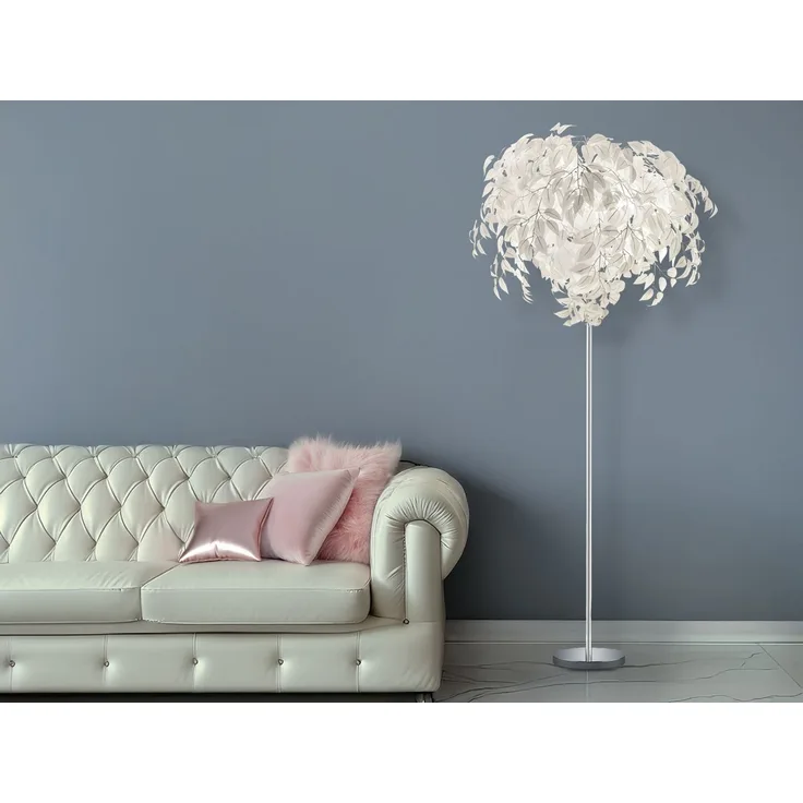 Große LED Stehleuchte mit Blätter Lampenschirm Weiß, Höhe 180cm