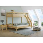 Doppel-Etagenbett 140x200 und 90x200 Erwachsenen-Stockbett Kiefer Massivholz natur V-60.18-09-14Rollrost inkl.