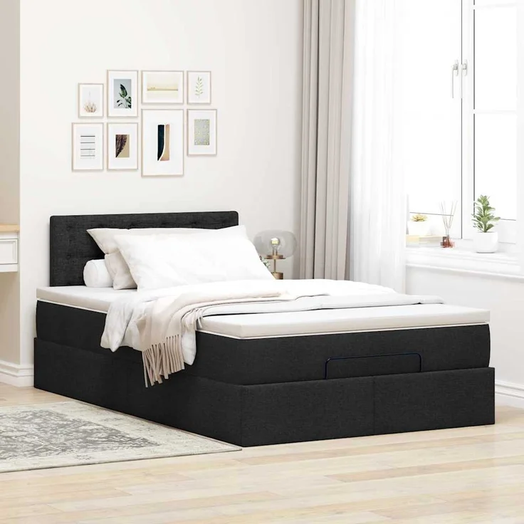 vidaXL Ottomane Bett mit Matratze & LEDs Schwarz 120x190 cm Stoff 3312459 – Bild 3