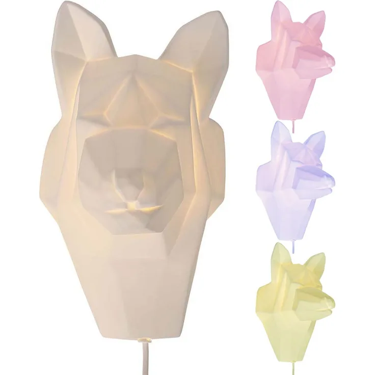RGB LED Wandleuchte, Porzellan weiß, Hund, H 30 cm