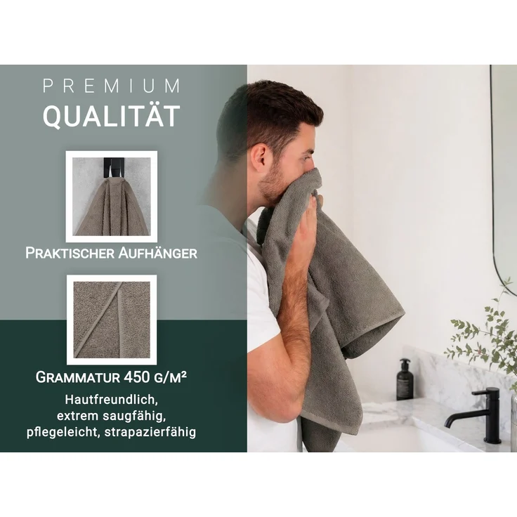 ZOLLNER 10er Set Handtücher, 100% Baumwolle, 50x100 cm, taupe – Bild 4