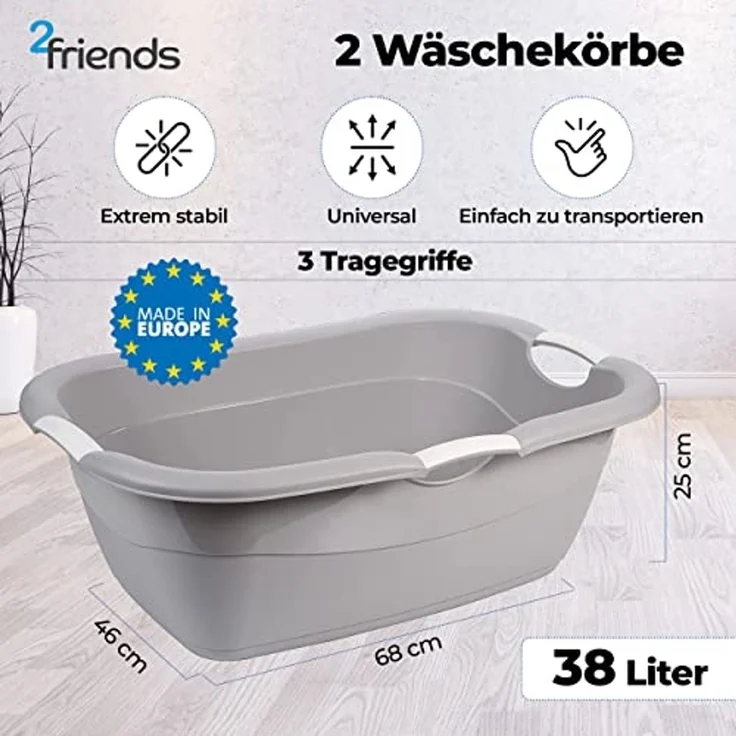 2friends Wäschewanne Premium Wäschekörbe ohne Löcher (3er Set 68x46x25 cm), Multifunktional für den Haushalt – Bild 2