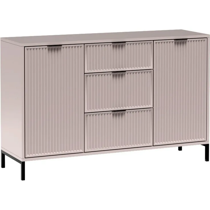 Lomadox Kommode LAURO-161, Sideboard Anrichte 135 cm Kaschmir beige Rillen Wohnzimmer Esszimmer
