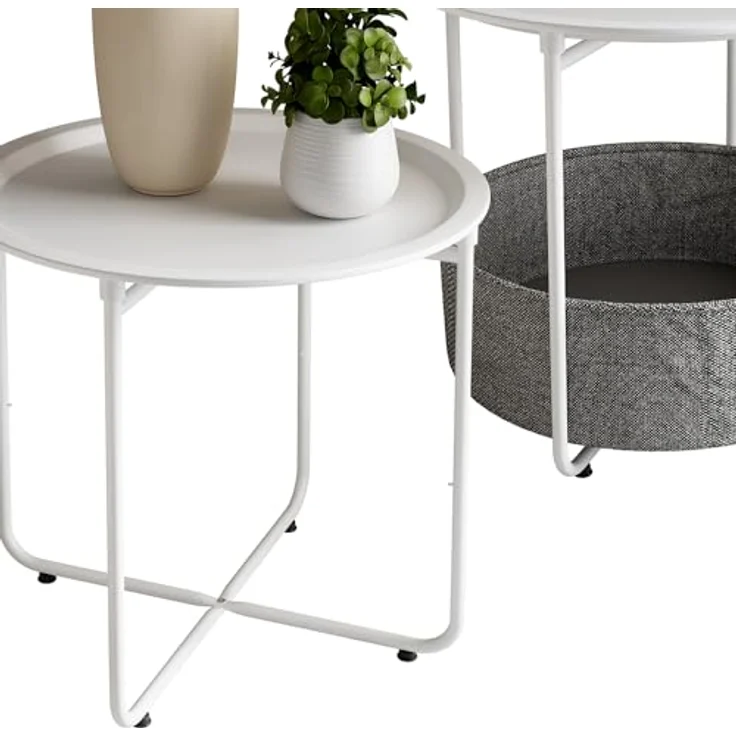 Vicco Couchtisch Liva, Rund, Weiß, Holzwerkstoff, 2 Fächer, 47x50 cm, ideal für Wohnzimmer und Balkon – Bild 6