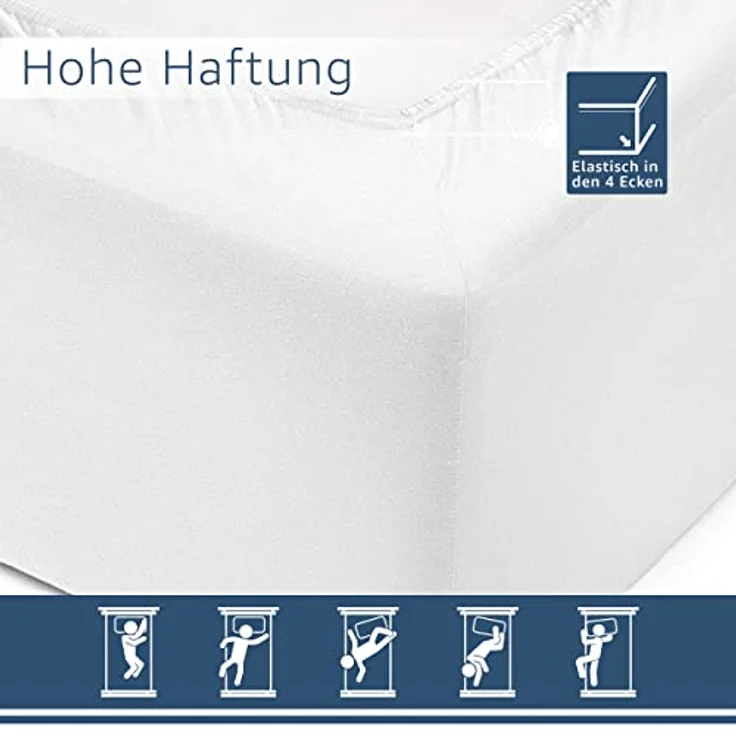 Amago - Spannbetttuch, 50 cm Steg, 100 prozent Baumwolle, 200x200 cm - Weiß – Bild 4