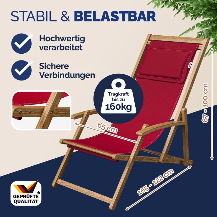Sonnenliege Gartenstuhl Akazienholz 4 verschiedene Farben – Bild 3