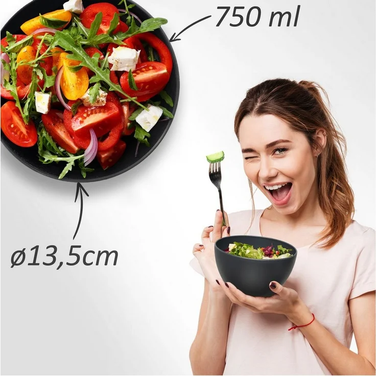 Hausfelder Müslischale Bowl Schüssel 12er Set (Anthrazit), Kunststoff, (12-tlg), Ø 13,5 cm, mikrowellengeeignet, spülmaschinengeeignet – Bild 2