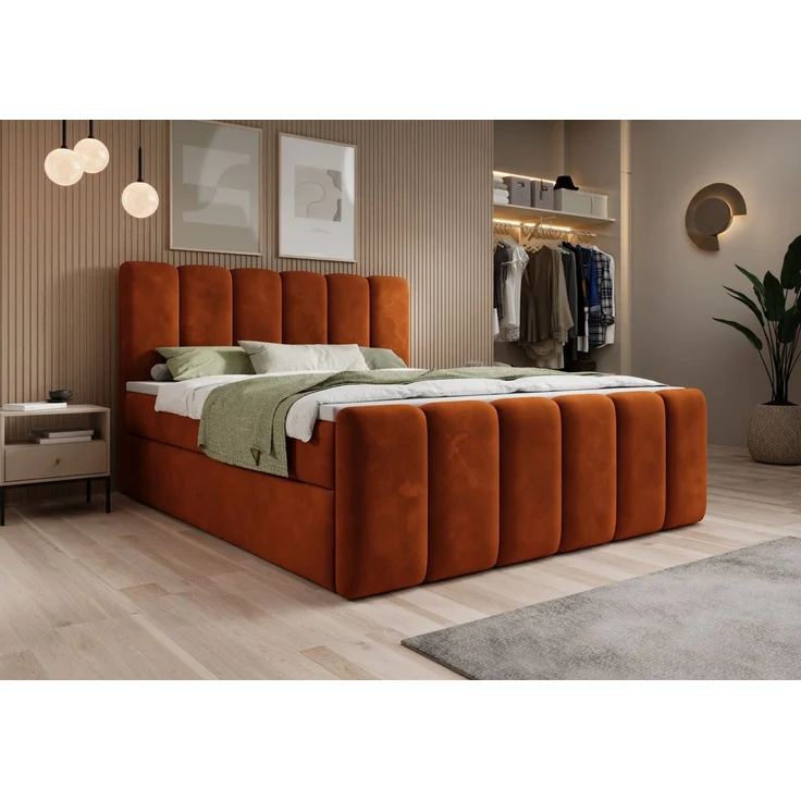 thematys Boxbett mit Bettkasten 140x200cm, mit Bonnellfederkernmatratze H3, Bouclé/Velours, mit Stauraum, mit 3 cm Topper, Rost (Velluto 33), Art.-Nr. S0ZH40NO0Z3 – Bild 3
