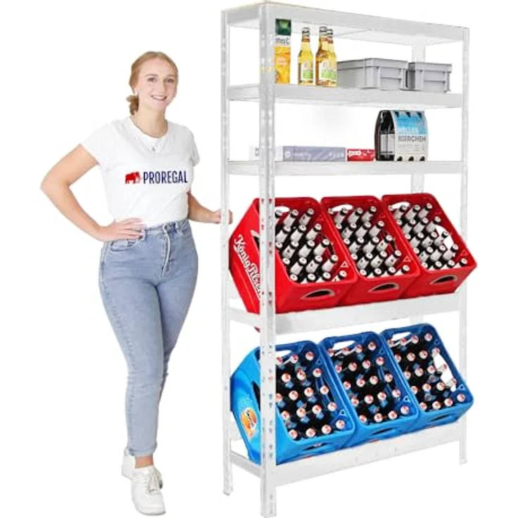 PROREGAL® Flaschenregal Getränkekistenregal BODENSEE für 6 Kästen + 3 Ablagen Kastenregal, HxBxT 180x100x30cm Extrem stabil Made in EU erhältlich in zwei Farben – Bild 4