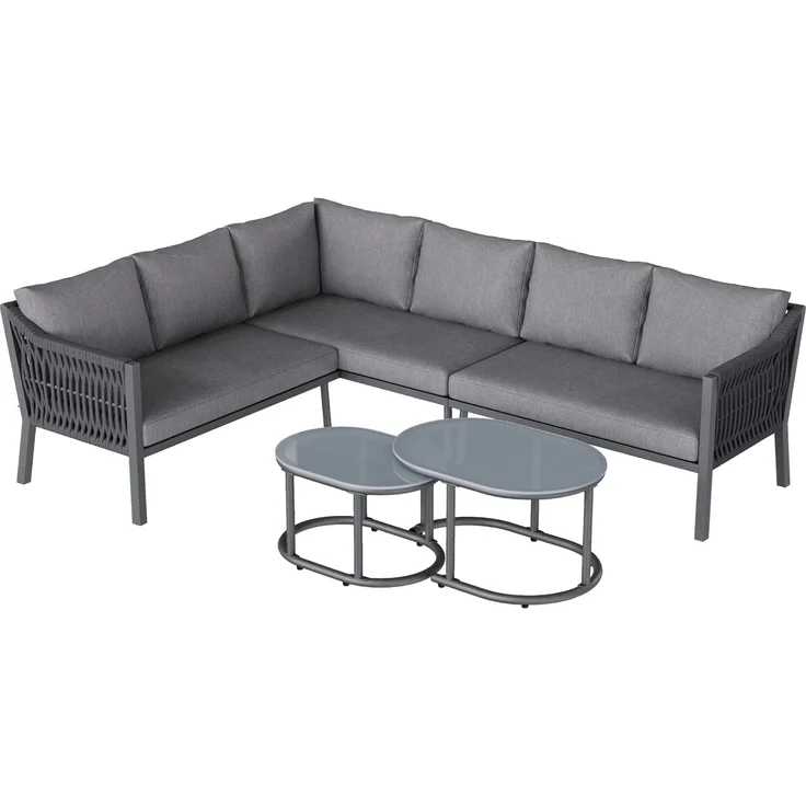 Merax Gartenmöbel-Set für 6 Personen, Eisen / Polyester grau, 243,5x186x80 cm – Bild 9