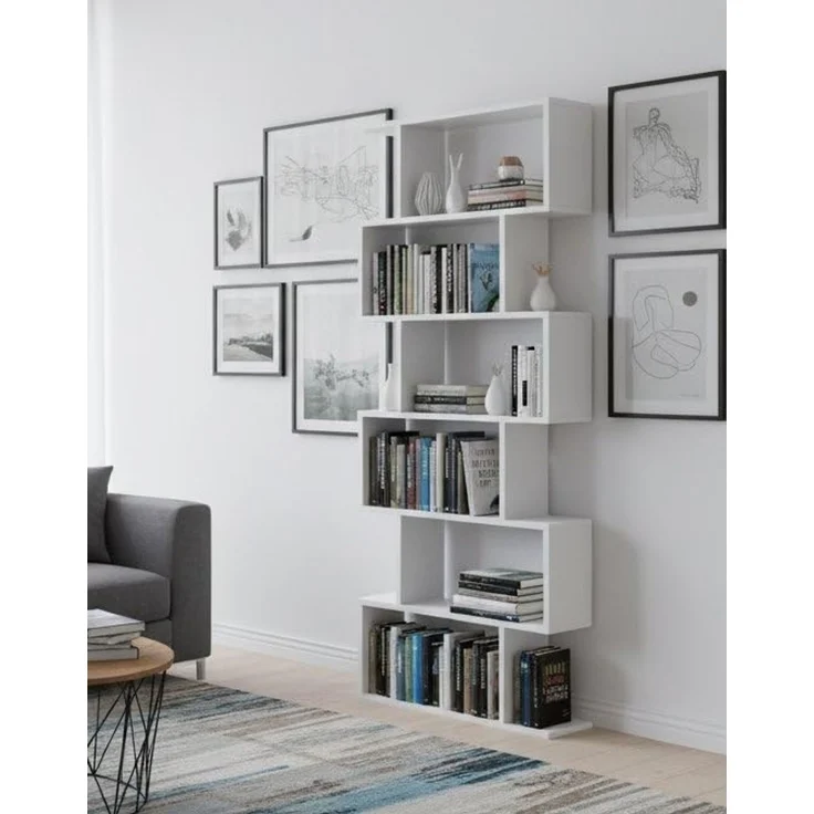 Dmora - Misma Bücherregal, Mehrzweck-Büroregal, Bücherregal mit 5 Regalen, 80x25h190 cm, Weiß – Bild 7