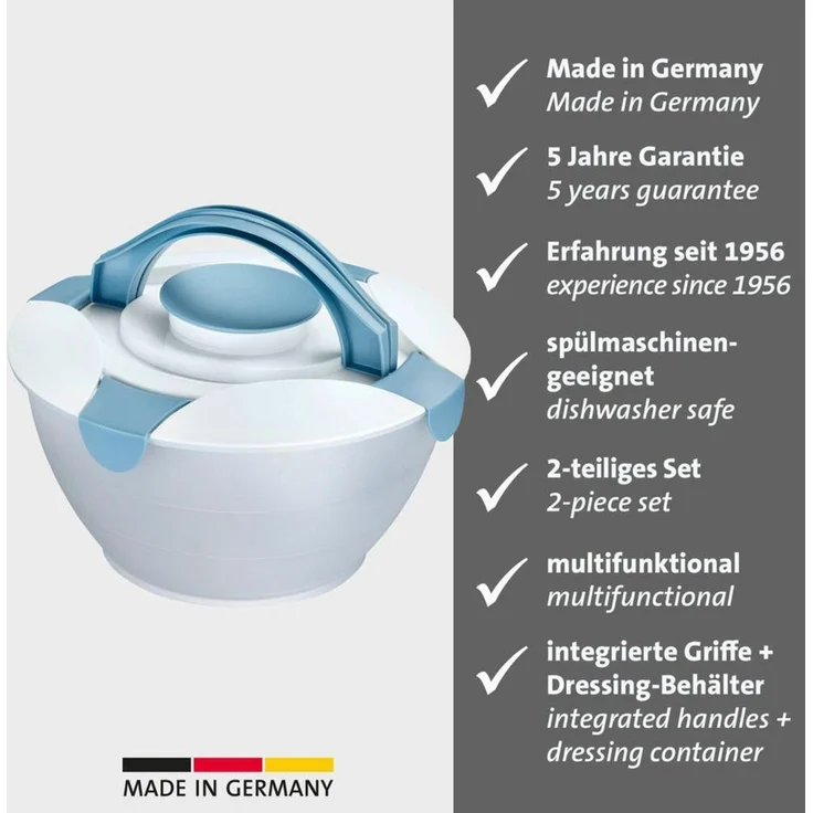 WESTMARK Salatschüssel mit Dressing-Behälter, Fassungsvermögen: 6,5 Liter, Salatbutler, Blau, PP, PE – Bild 2