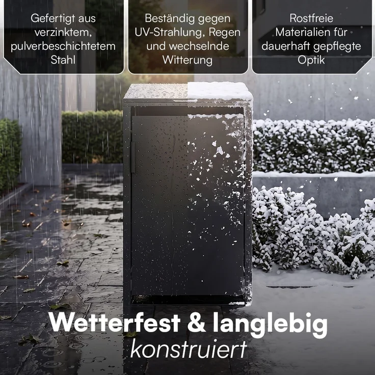 STEELSØN 'Thoria' Mülltonnenbox 1er je 240 Liter, graphitschwarz, Mülltonnenverkleidung aus Stahl, wetterfest, 116x80x69 cm, Müllbox für 1 Tonne – Bild 6