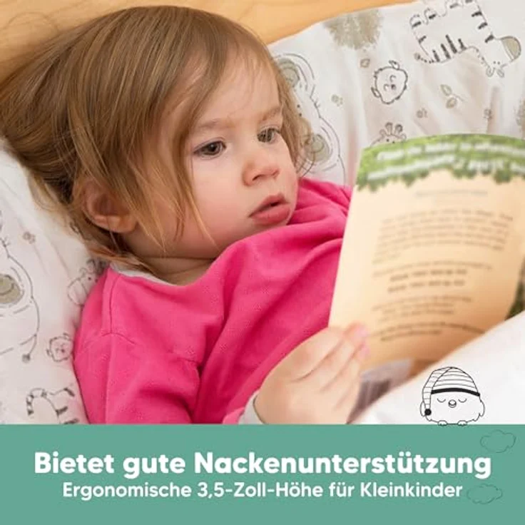 Kopfkissen Kleinkind mit Kissenbezug - Weich Bio Baumwolle Kissen Kinder zum Schlafen - Waschbar Kleinkind Kopfkissen - Kinderkopfkissen für Kleinkinder (KeaSafari) – Bild 6