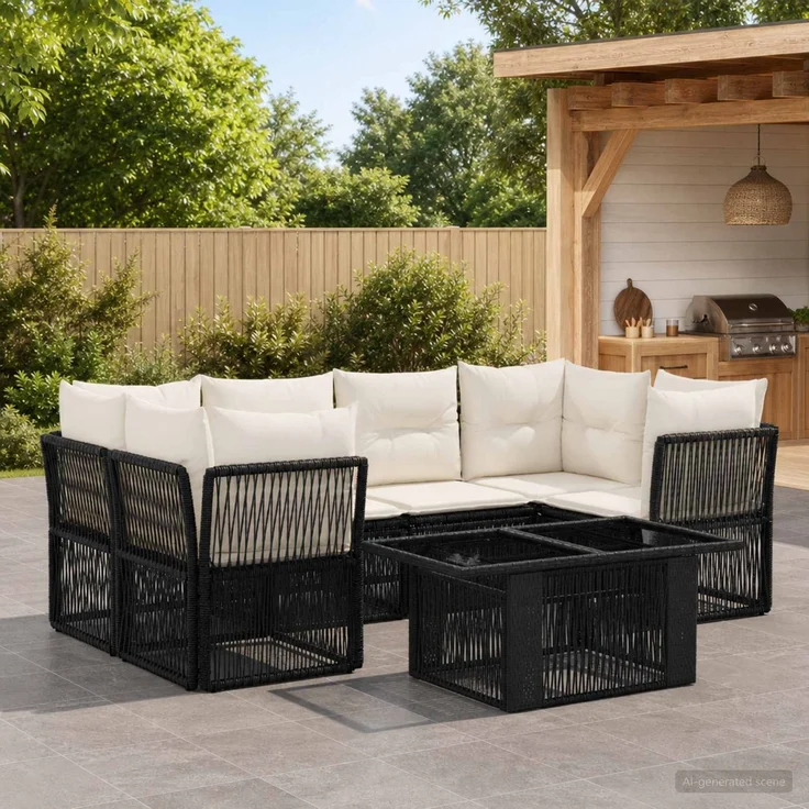 vidaXL Gartensofa-set 7 stk. Schwarz 100 x 55 x 73 cm Poly-Rattan 3436423 – Bild 1