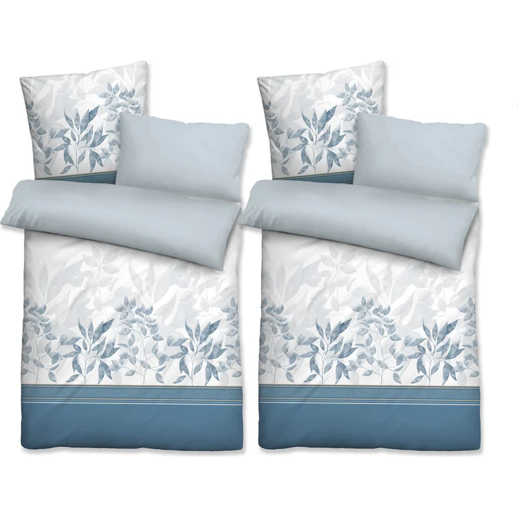 biberna Baumwoll-Satin Bettwäsche 0615170 FLORAL, ciel, 2x 135x200 cm + 2x 40x80 cm + 2x 80x80 cm – Bild 1