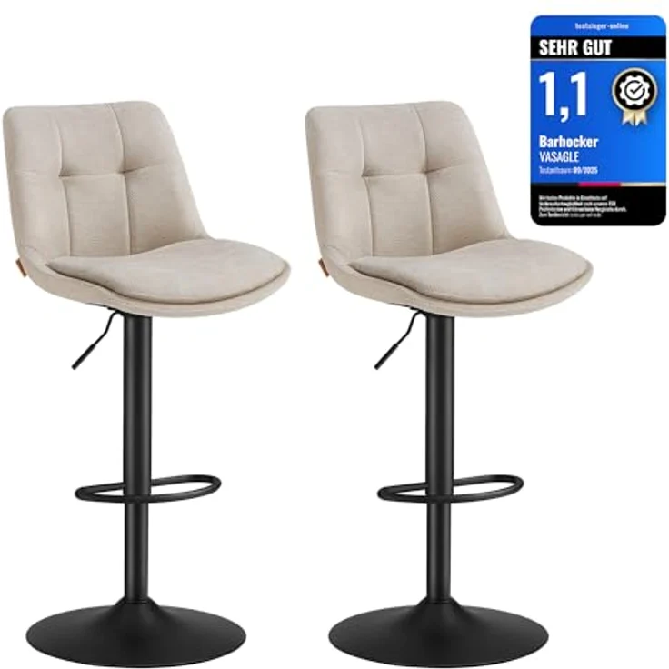 VASAGLE Barhocker 4er Set, Barstühle höhenverstellbar, drehbare Küchenhocker, mit Rückenlehne und Fußstütze, Esszimmer, Theke, Stahl, cremeweiß LJB495W02 – Bild 1