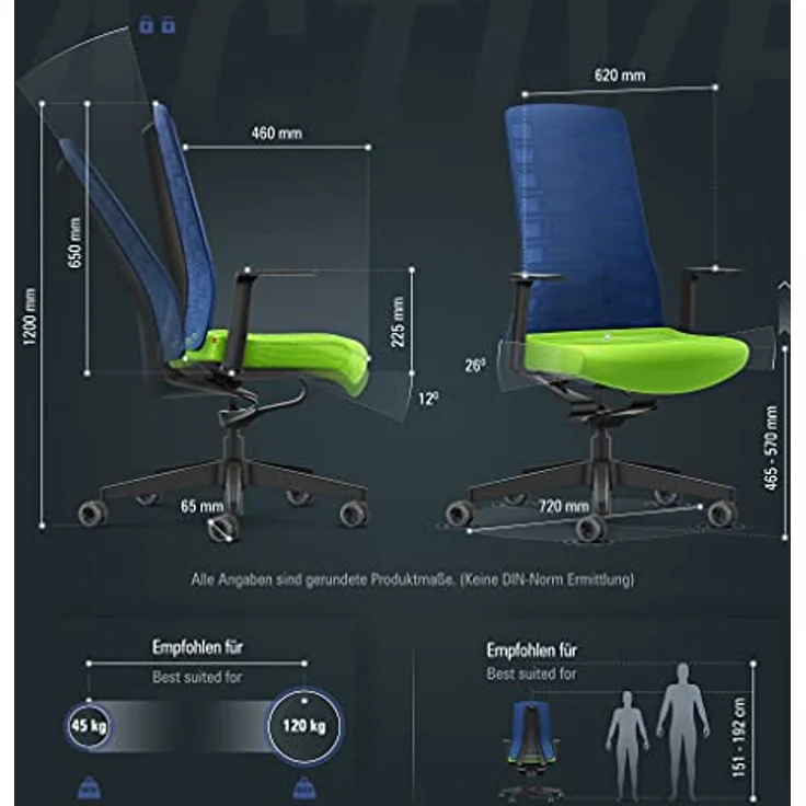 Interstuhl Bürostuhl Pure Active Edition - Ergonomischer Drehstuhl mit Smart-Spring Technologie, 1D-Armlehne, Blau | Grün, Made in Germany – Bild 3