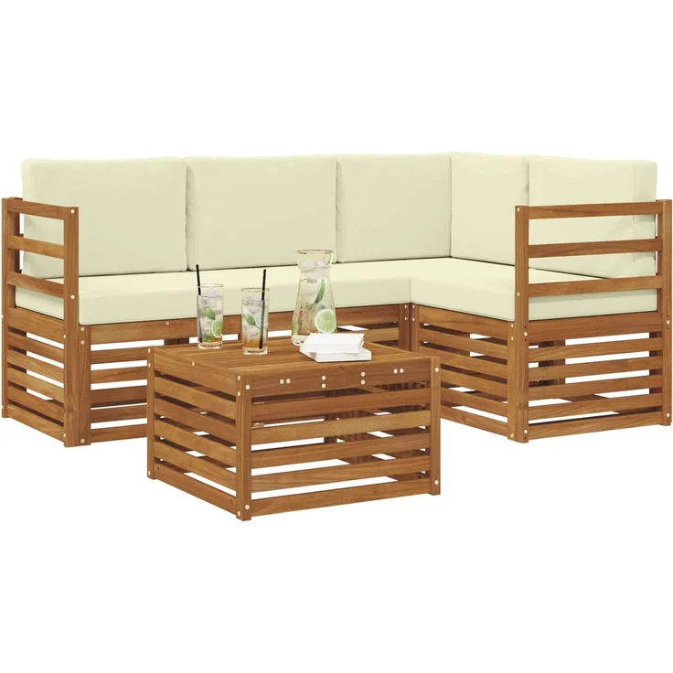 vidaXL Outdoor-Sofagarnitur 5 stk. 4-Sitzer Natur und Creme 3374750 – Bild 3