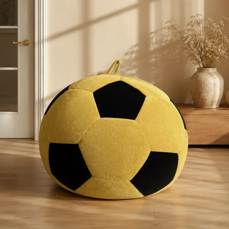 Kleiner, fußballförmiger Sitzsack, mehrfarbige Ziernähte, großer Sitzsack, bequemes Sofa zum Entspannen für Schlafzimmer, Wohnzimmer, Leseecke, Lounge-Sessel für Erwachsene und Jugendliche – Gelb + Schwarz – 48 x 38 x 21 cm – YOUDENOVA – Bild 1