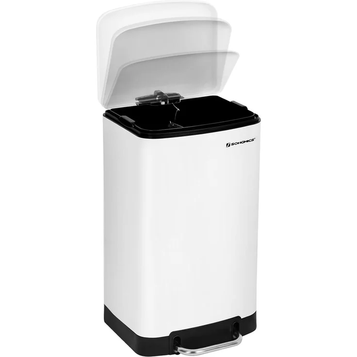 Songmics Mülleimer mit Inneneimer und Deckel, Softclose, luftdicht, Stahl, 30 Liter, Weiß – Bild 2