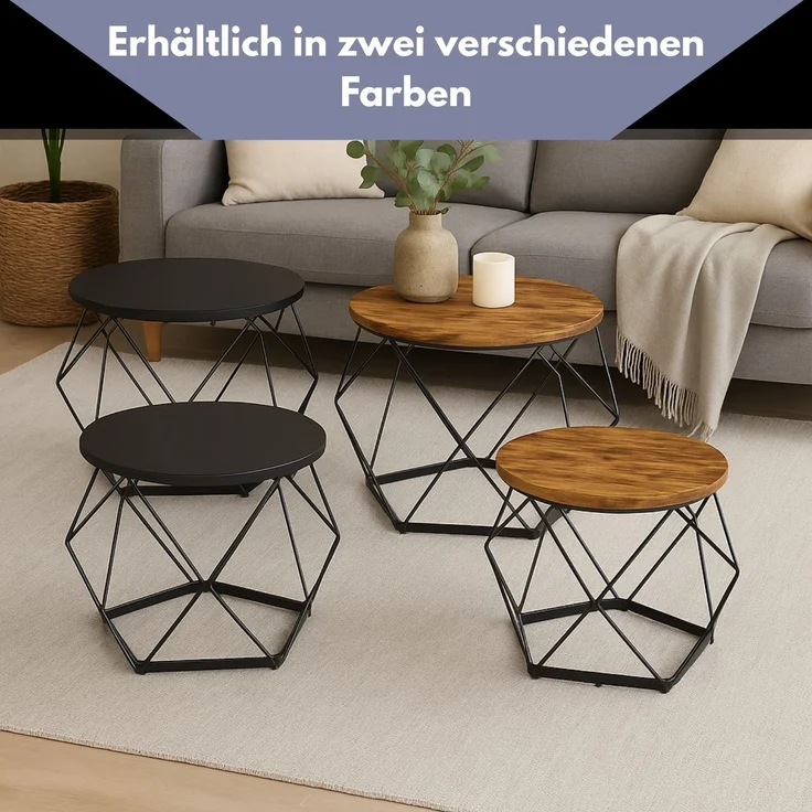 Coemo Couchtisch Duett 2-er Set stillvolle Metallbeine in Schwarz – Bild 6