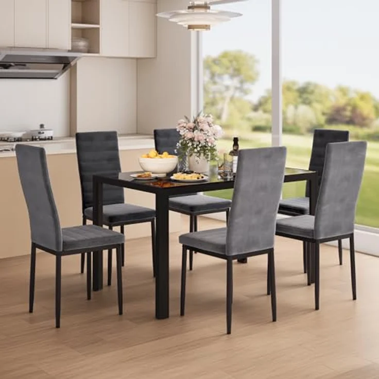 Bealife Esszimmerstuhl 6er-Set, Esszimmerstühle für Küche und Esszimmer, gepolsterte Samtstühle mit hoher Rückenlehne, modern (Dunkelgrauer Samt, 6er Set) – Bild 2