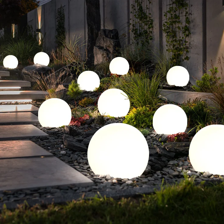 10er Set LED Solarkugel weiß, Erdspieß, DxH 10x38 cm – Bild 2
