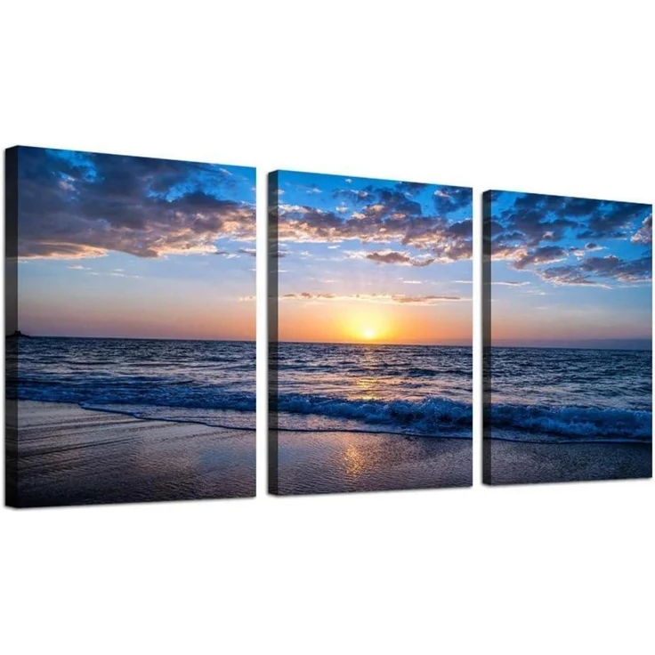 Leinwandbild Sonnenuntergang Strand Meer Landschaft 40x30 cm – Bild 1