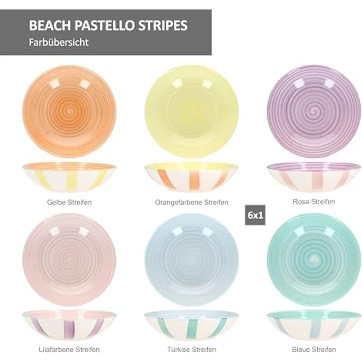 MamboCat Suppenteller Beach Pastello Stripes 6er Set Suppenteller 600ml Steingut pastell – Bild 5