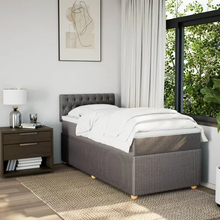 vidaXL Boxspringbett mit Matratze Taupe 100x200 cm Stoff 3287378 – Bild 3